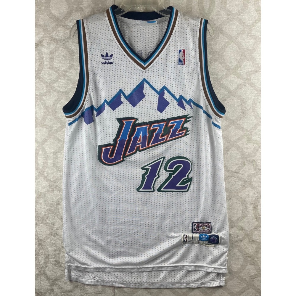 Adidas Utah Jazz John Stockton Men L White Hardwood Classics Basketball Jersey